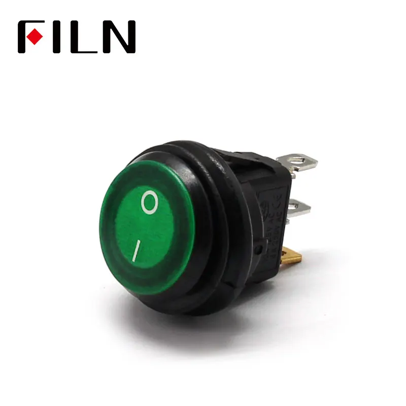 Round Green Filn мини вкл/выкл печать водонепроницаемый кулисный переключатель в 12v 220V IP67 освещение 6A 250vac кнопочный переключатель кулисный переключатель - Цвет: Round Green