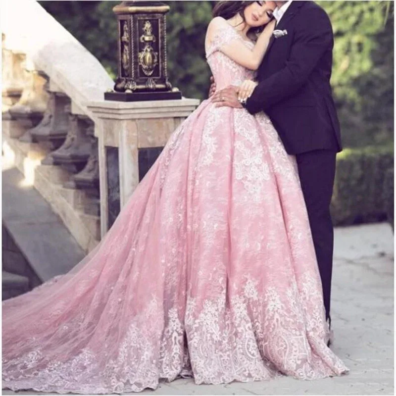 

Новое бальное платье Quinceanera вечерние платья Кружевная аппликация Тюль сладкий розовый с открытыми плечами длинное формальное платье на вып...