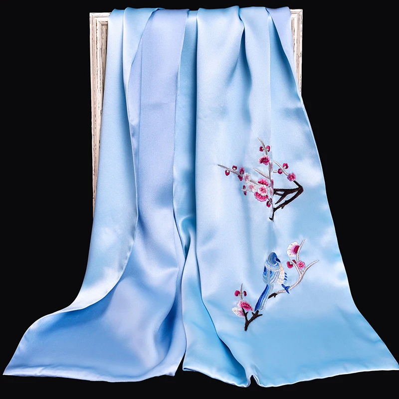 

Шали из натурального шелка с ручной вышивкой и цветами, женский роскошный двухслойный шарф из натурального чистого шелка, женская модель дл...