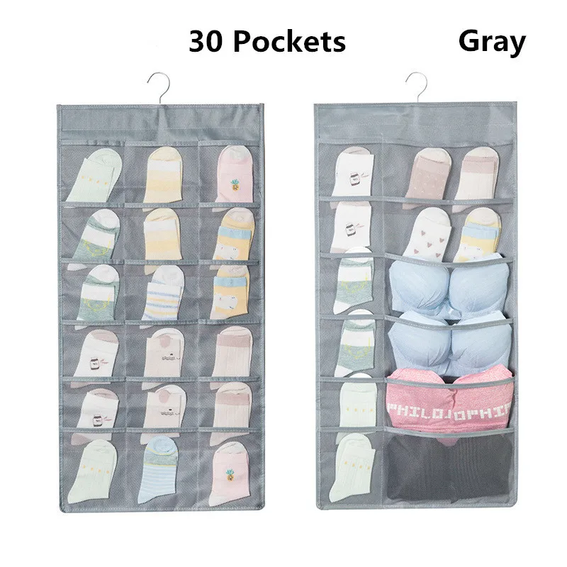 Gray(30 pocket) Новая двусторонняя сумка для хранения 15/30 карманы Оксфорд подвесная сумка Носки Бюстгальтер Нижнее белье Вешалка двери настенный подвесной Органайзер - Цвет: Gray(30 pocket)