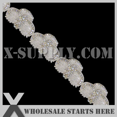Aplique de diamantes de imitaci&oacute;n blancos, adorno de cuentas para accesorios de novia, fajas de novia-0