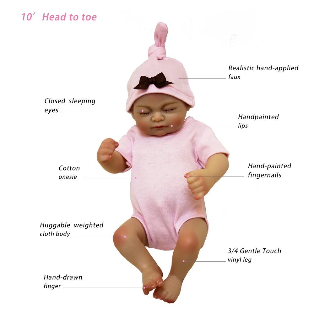 

OtardDolls Mini bebe Reborn Baby Doll 10 inch 25cm Full body Silicon Vinyl Baby Alive Toys Girls Gift for Children Gift