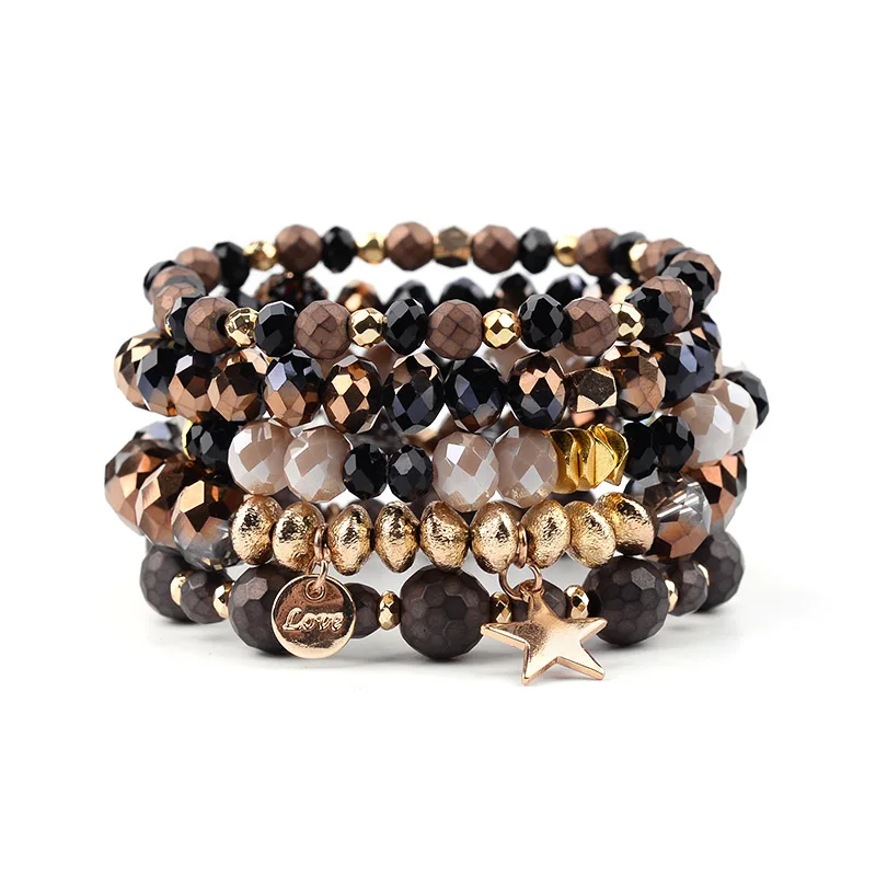 Bracelets Set BOJIU 5 шт./компл. Горячая Мода эластичные с украшением в виде кристаллов в виде звезды Браслеты для Для женщин Золотой Медь гематит женский браслет с кристаллами BCSET211 - Окраска металла: Bracelets Set
