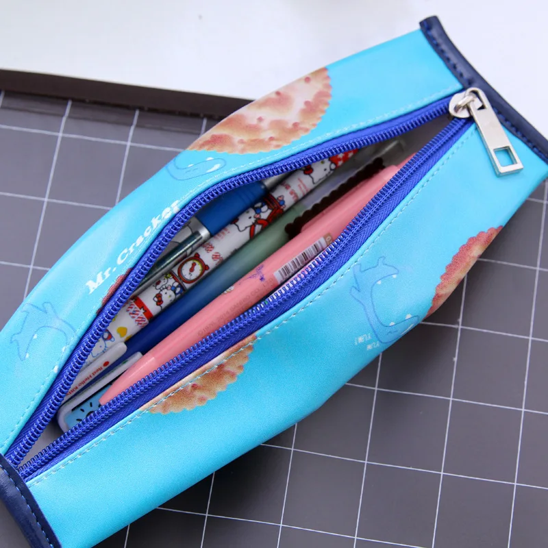 Оригинальный кожаный пенал для ручек с имитацией печенья тканевый футляр