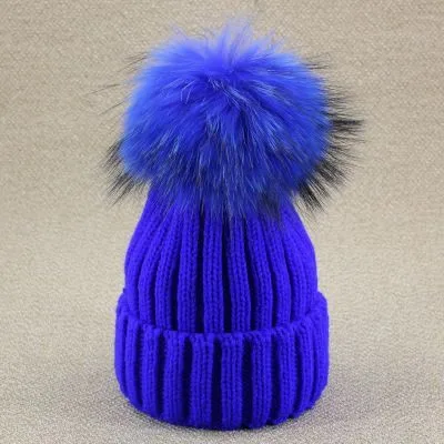 fox royal blue Который в душе 15 см большой настоящий помпон из лисьего меха зимняя шапка шерстяные шапочки брендовая Толстая теплая женская шапка с меховым норковым шариком - Цвет: fox royal blue
