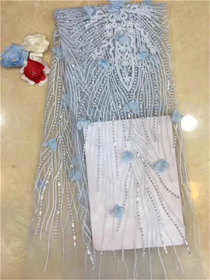 Персиковый 3 d цветы блесток кружевная ткань бахрома материал африканская