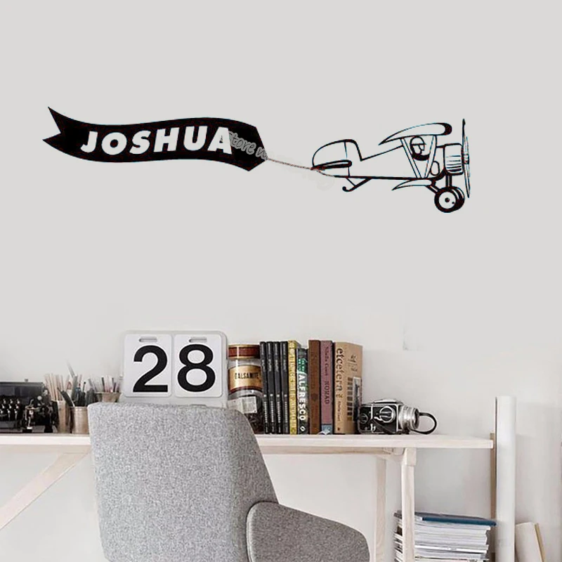 Captain flying Airplane Wall Sticker personality Custom Name Biplane Decor Children's Room Nursery Toddler Decal mural EB476 | Дом и сад