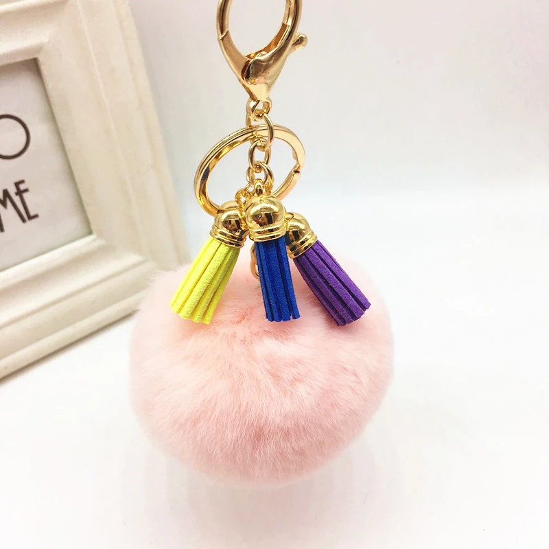 2016 Новая Мода Настоящий мех кролика мяч Pom Кисточки Из ПФЛ кулон-брелок для
