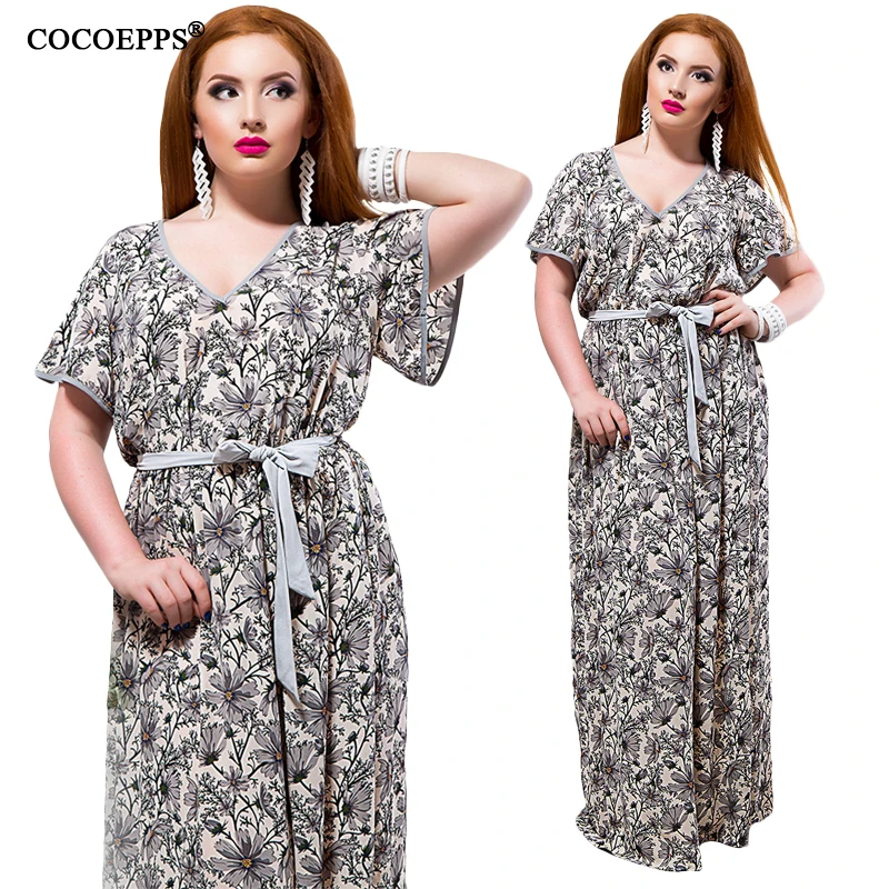 

Floral Boho Long Dress Big Size 5xl 6xl Elegant V-Neck Beach Dress Plus Size Party Maxi Dress Women Summer Dresses Large Size