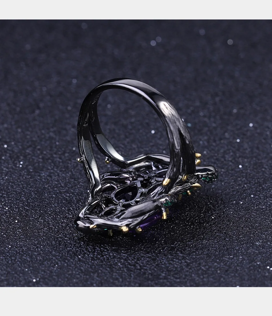 GEM'S BALLET 3.23Ct натуральное кольцо с аметистом 925 пробы серебро ручной работы полый элемент кольцо для женщин Bijoux хорошее ювелирное изделие