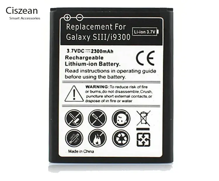 Сменный аккумулятор Ciszean 1x2300 мАч для Samsung Galaxy S3 III S 3 i9300 I9308 I9305 L710 i747 i535 R530 T999 M440S|battery