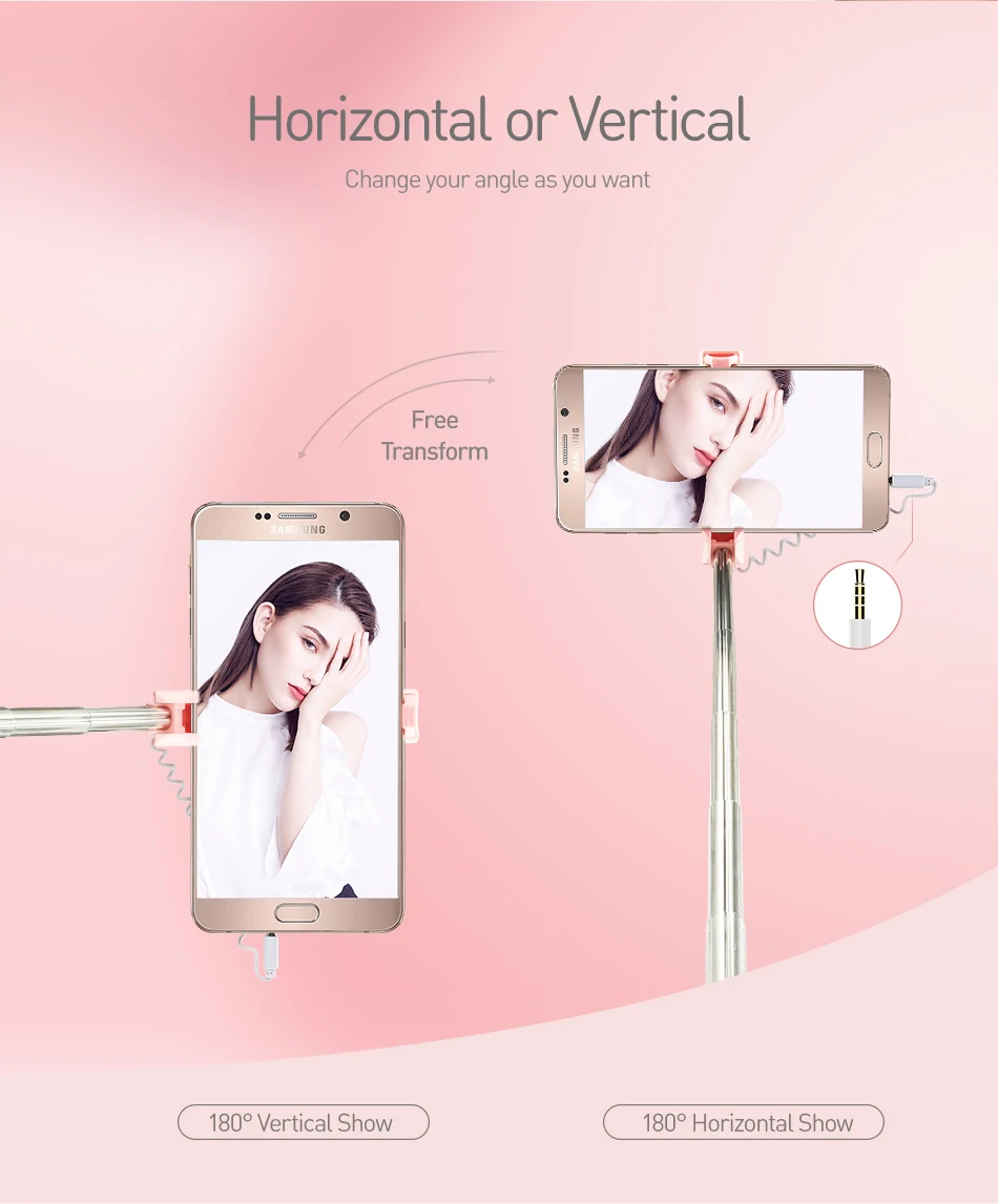 FLOVEME мини селфи палка для iPhone 4 5 6 S 6 Plus 6 S монопод палки для samsung A7 A5 A3 для Android с проводом 3,5 мм разъем