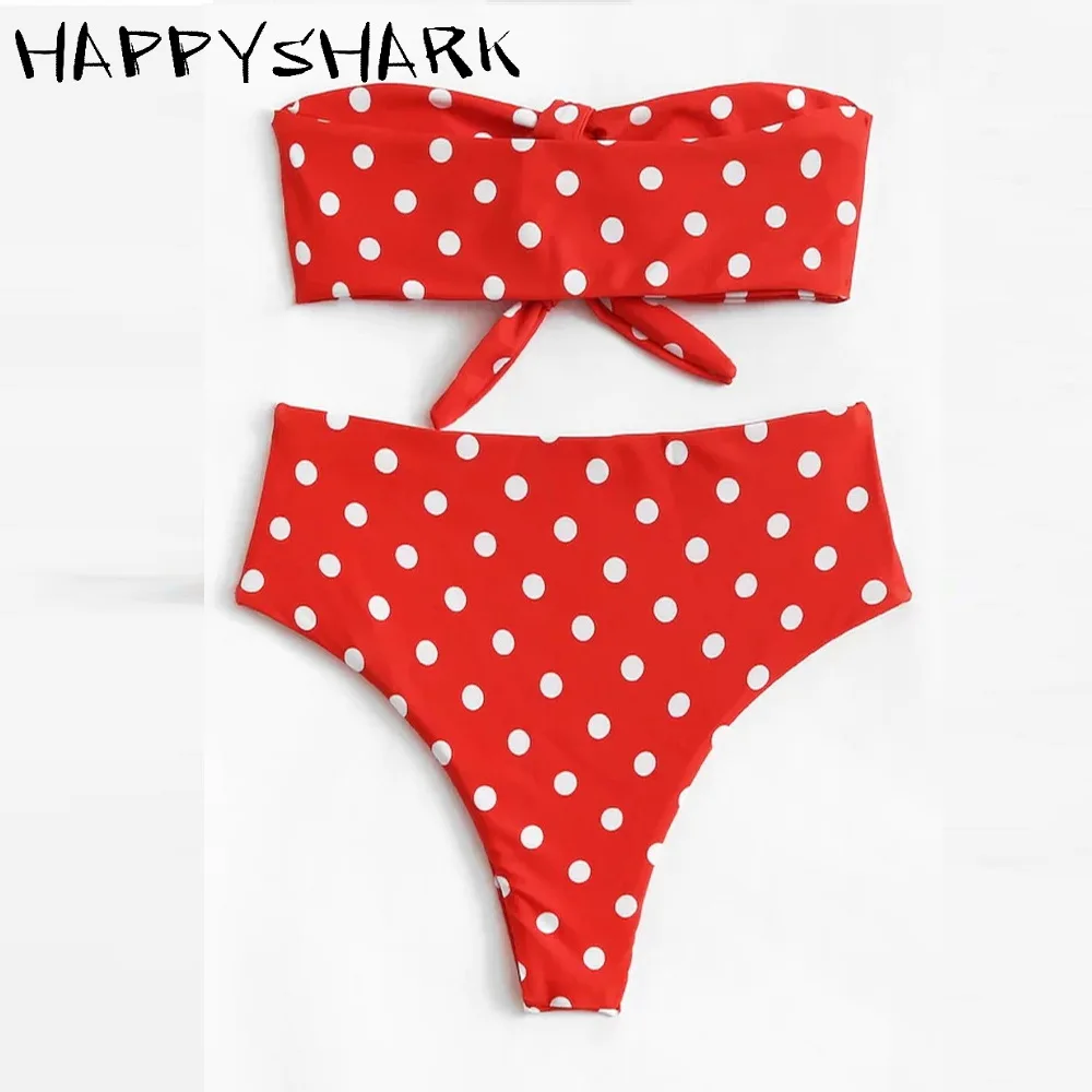 Женский купальник HAPPYSHARK бикини с высокой талией бандо в горошек 2 шт. | Женская