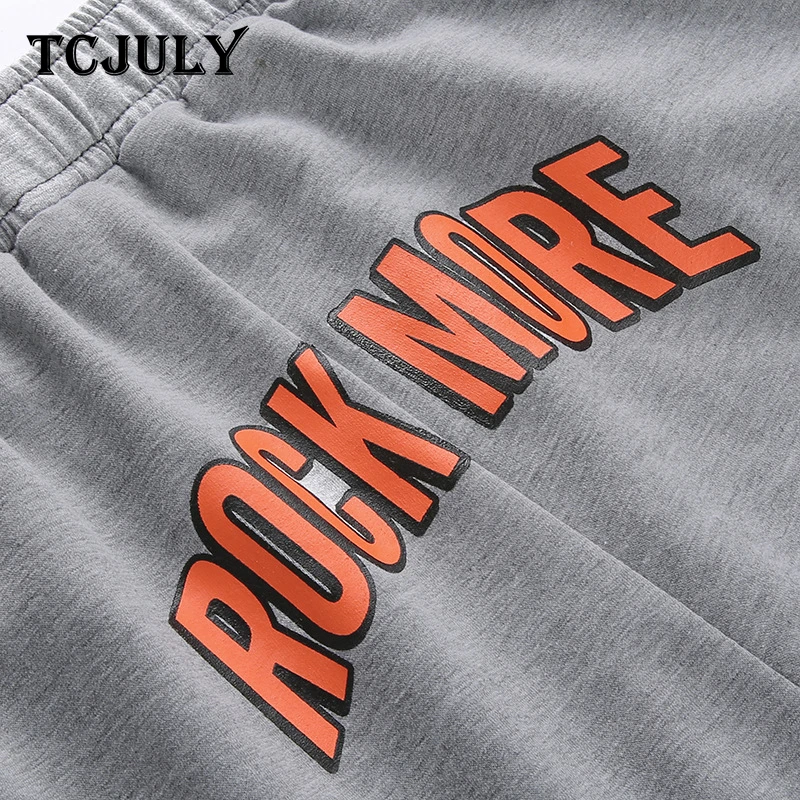 TCJULY модные спортивные штаны с надписью «Rock More», женские брюки, джоггеры с эластичной резинкой на талии, уличная одежда, повседневные серые штаны-шаровары