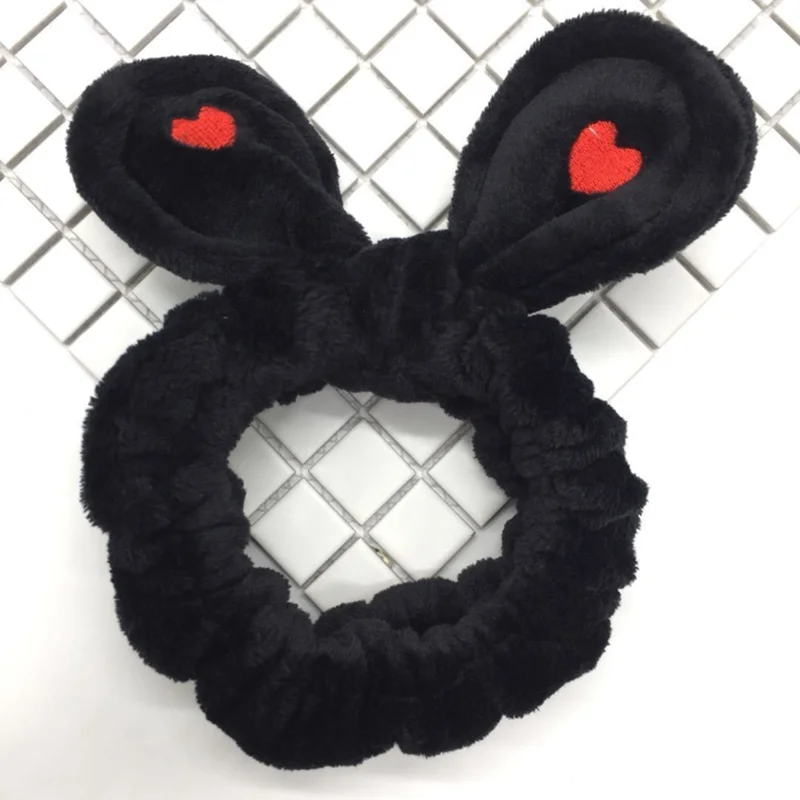 Black 1 шт., кроличьи уши, повязка на голову для макияжа, мягкая эластичная повязка на голову для женщин, повязка для волос, для ванны, спа, для макияжа, для девушек, для лица - Цвет: Black