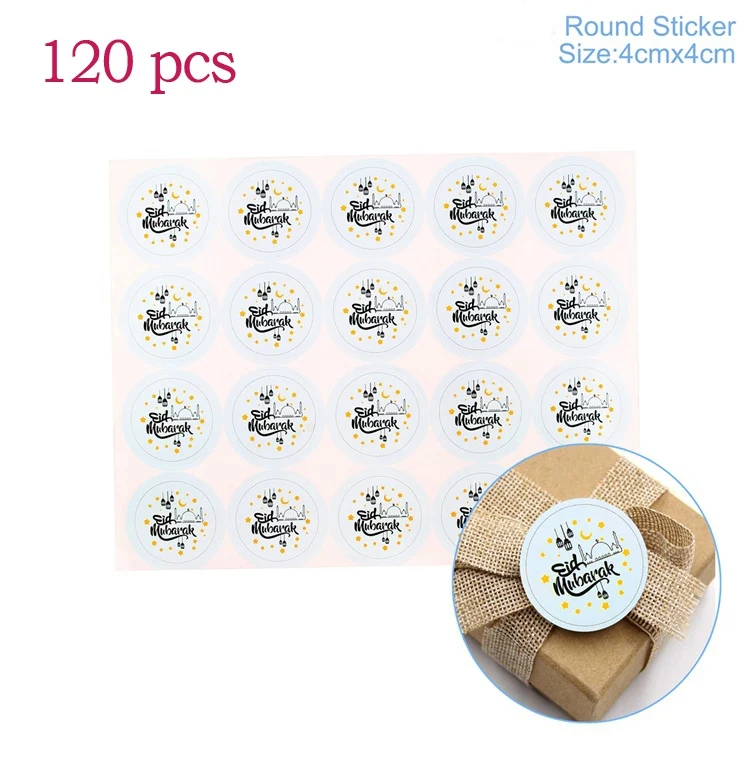 White sticker 120pcs Eid Al Adha Eid Mubarak Декор Стикеры из крафтовой бумаги этикетка наклейка ручной работы исламское мусульманское украшение Мубарак Рамадан украшение - Цвет: White sticker 120pcs