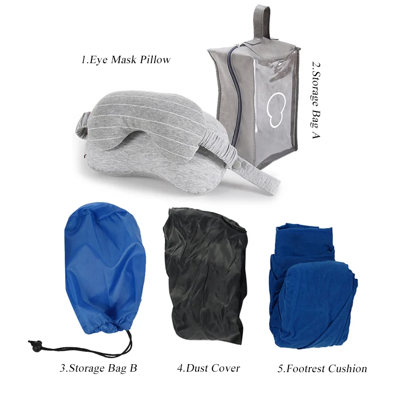 Travel Set 3 XC USHIO Портативный дорожный набор Шейная подушка для путешествий, маска для глаз надувной 3 Слои подставка для ног, подушка с Пылезащитный Чехол Контейнер для хранения с функцией сумка - Цвет: Travel Set 3