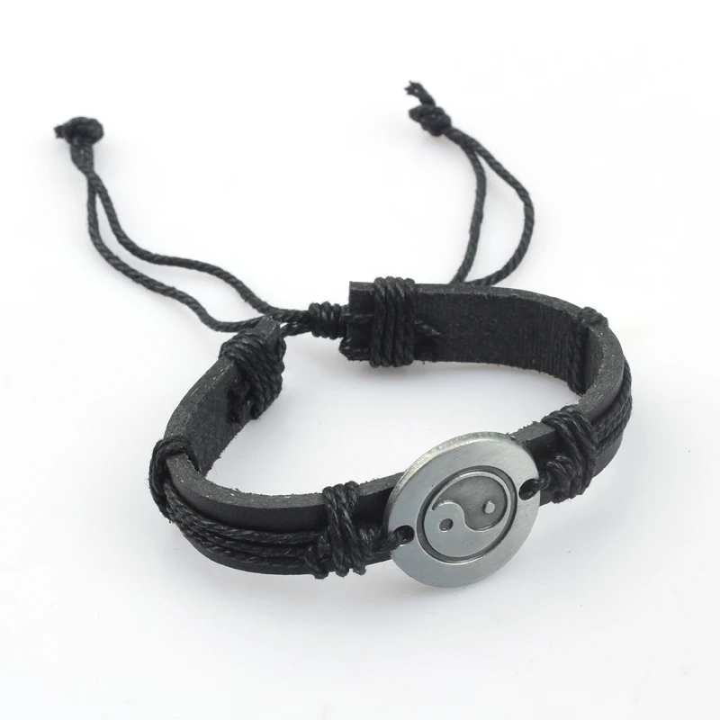 Pulseras Cuero Pulseira Masculino плетеный браслет из натуральной кожи Yin Yang мужской простой на