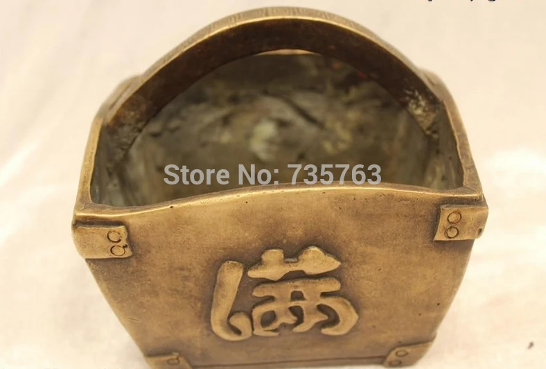 001514 6&quotChina Folk Purple Bronze excellent Lifelike food rice basket urn Statue | Дом и сад