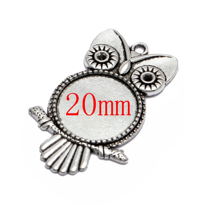 Antique Silver 20mm 10 шт. подвески в виде совы античное серебро на основе кабошона ободок лотки пустая посадка 20 мм 25 мм кабошоны Камея ожерелья своими руками - Цвет: Antique Silver 20mm