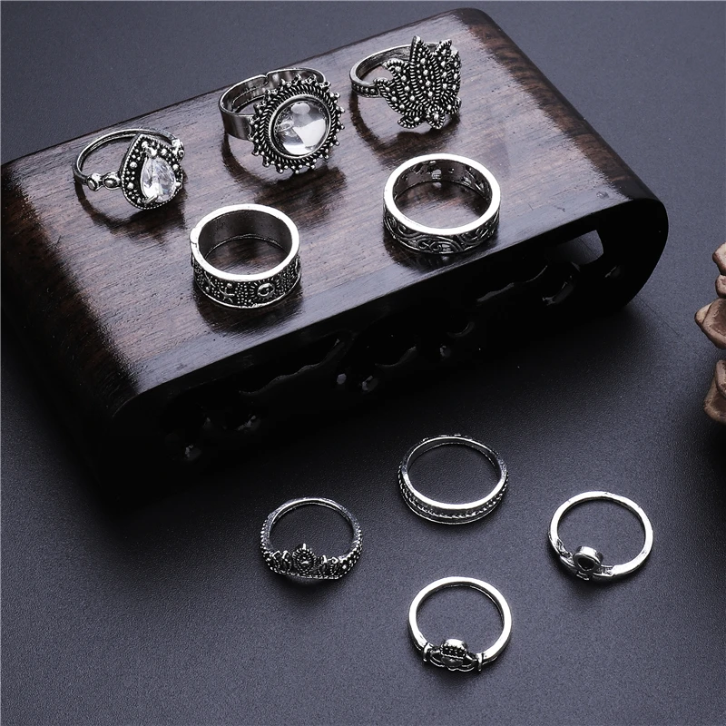 9 шт. винтажные кольца на костяшки лотоса для йоги женщин модные с цветком и