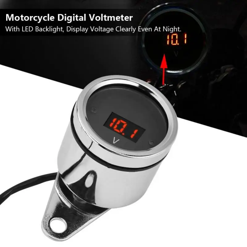 Цифровой вольтметр для мотоцикла со светодиодной подсветкой 12 В хромированный