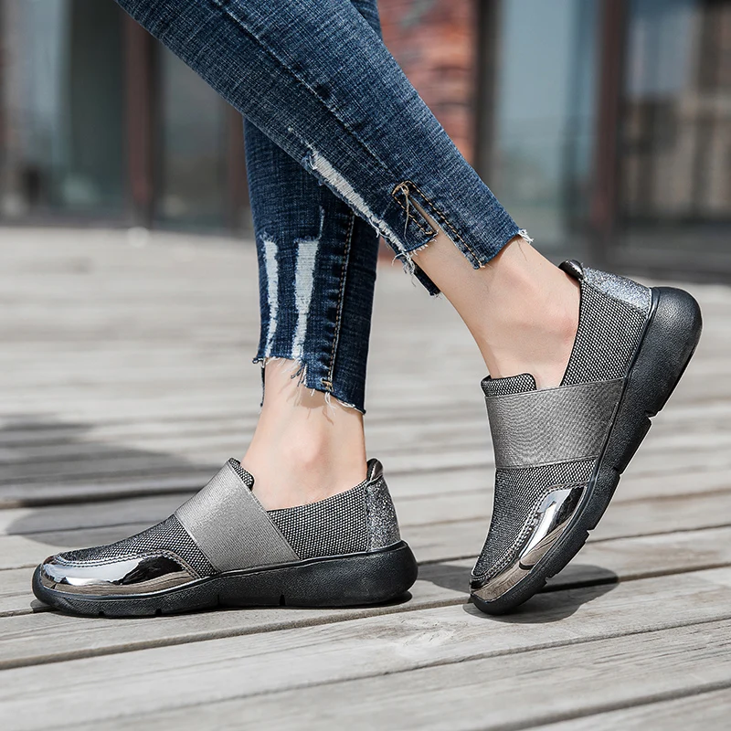 Женские Дышащие туфли на плоской подошве повседневные Лоферы без застежки