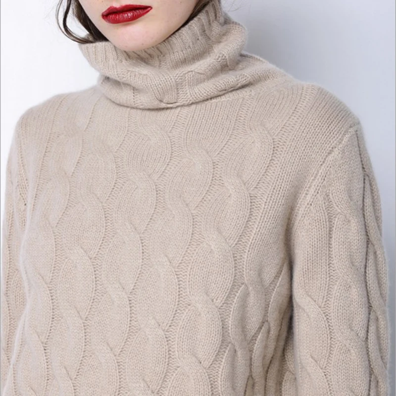 winter sweater women high collar 100% pure cashmere female thick 2017 new twist pattern bottoming warm pullover | Женская одежда