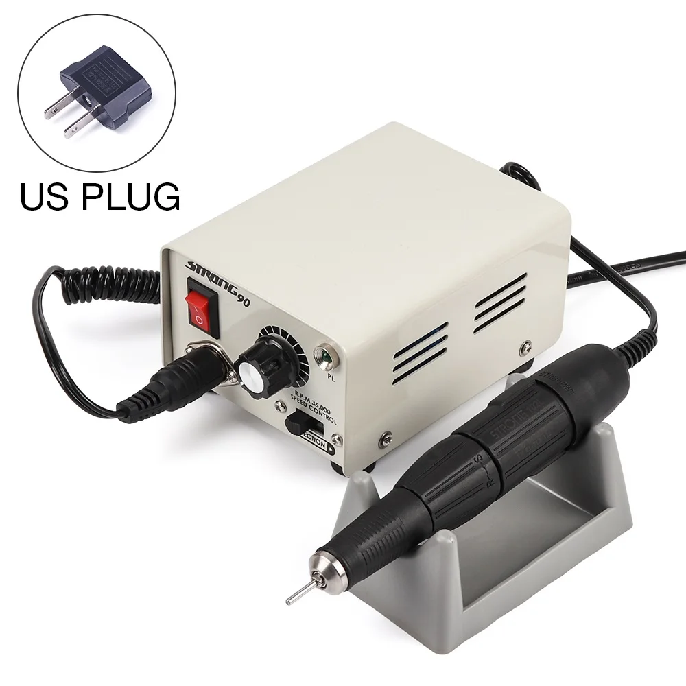 US PLUG Сильная 90 65 Вт 35000 об/мин профессиональная электрическая дрель для дизайна ногтей из нержавеющей стали для педикюра маникюр с полировкой - Цвет: US PLUG