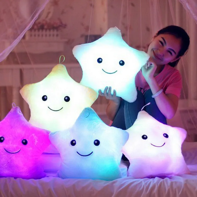 

New Creative Light Up LED Star Luminous Pillow Children Stuffed Animals Plush Toy Colorful Glowing Star Christmas Gift for Kids