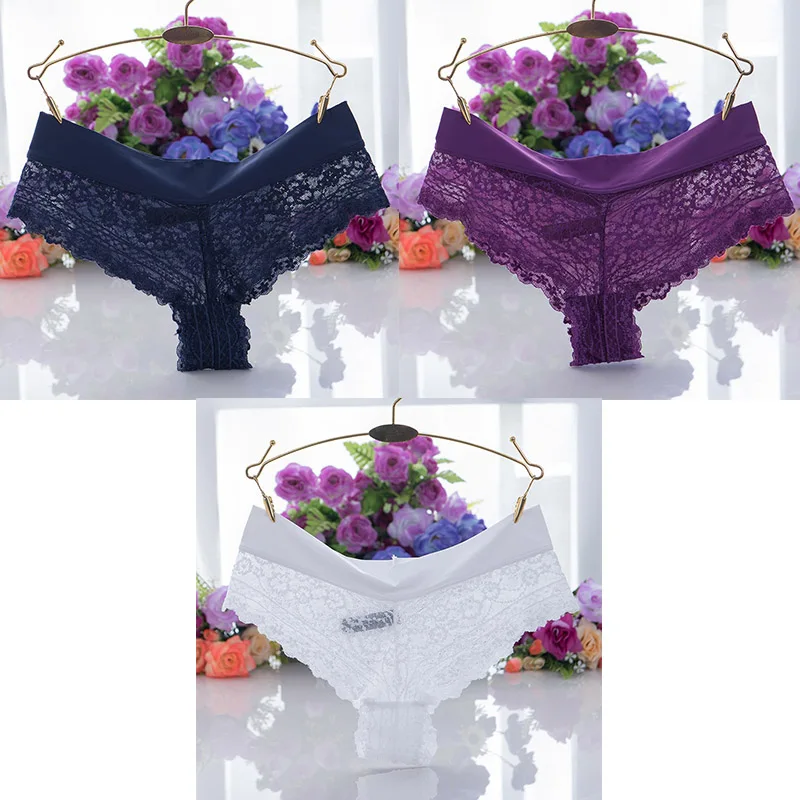 blue purple white 3 шт. кружевное нижнее белье ультра мягкие женские сексуальные кружевные трусики стринги нижнее белье женское нижнее белье трусы хлопок промежность - Цвет: blue purple white