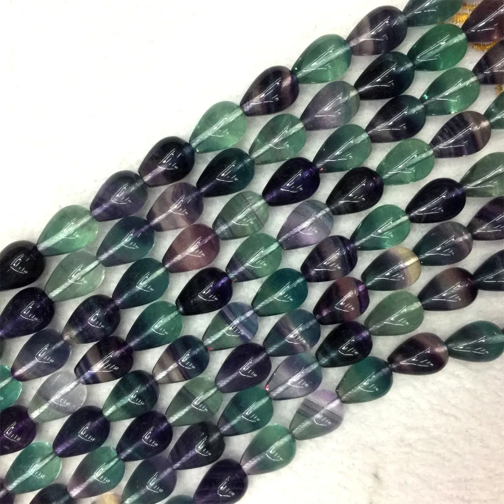 

Genuine Natural Rainbow Purple Green Fluorite Semi-Precious Stones Necklace Bracelet Teardrop Beads 15" 05890