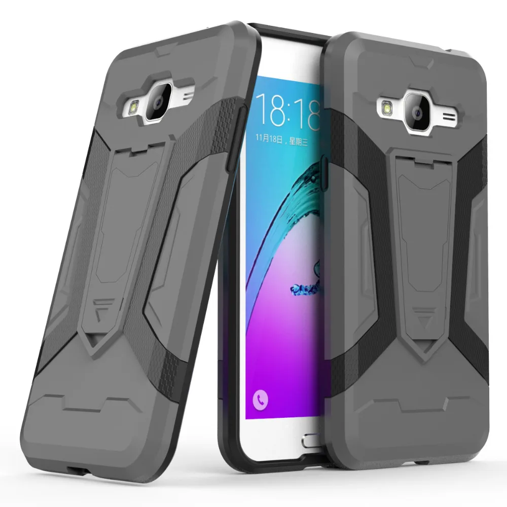 Gray Armor Stand Anti-Slip Impact Resistant Protective Case Cover For Samsung Galaxy J3 2016 TPU+PC 2in1 Mobile Phone Cases | Мобильные
