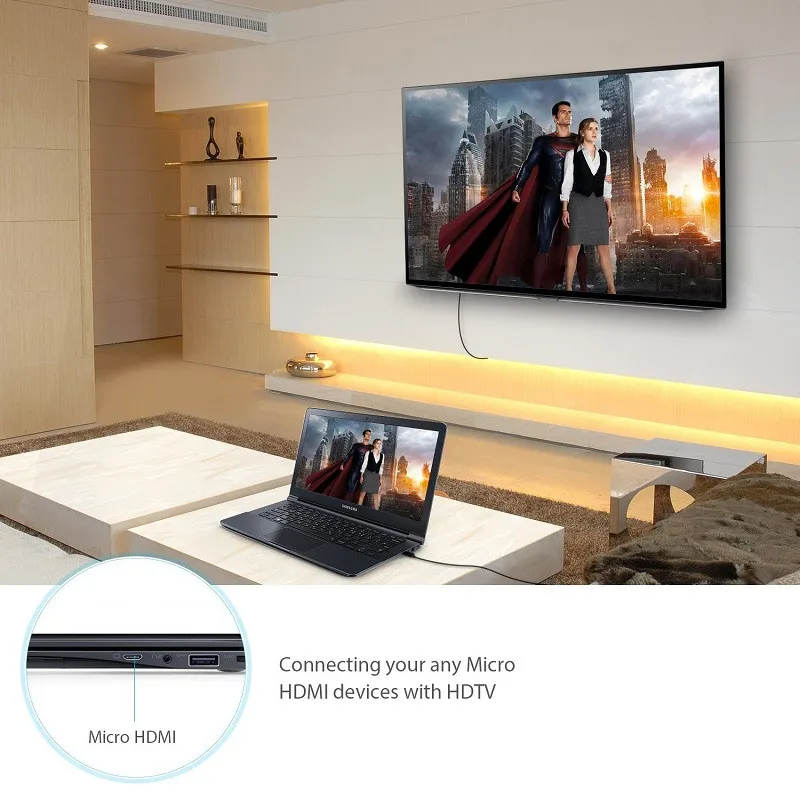 Кабель Micro HDMI к HDMI, высокоскоростной HDTV HDMI к Micro HDMI кабель поддерживает Ethernet, 3D, 4K и возврат звука