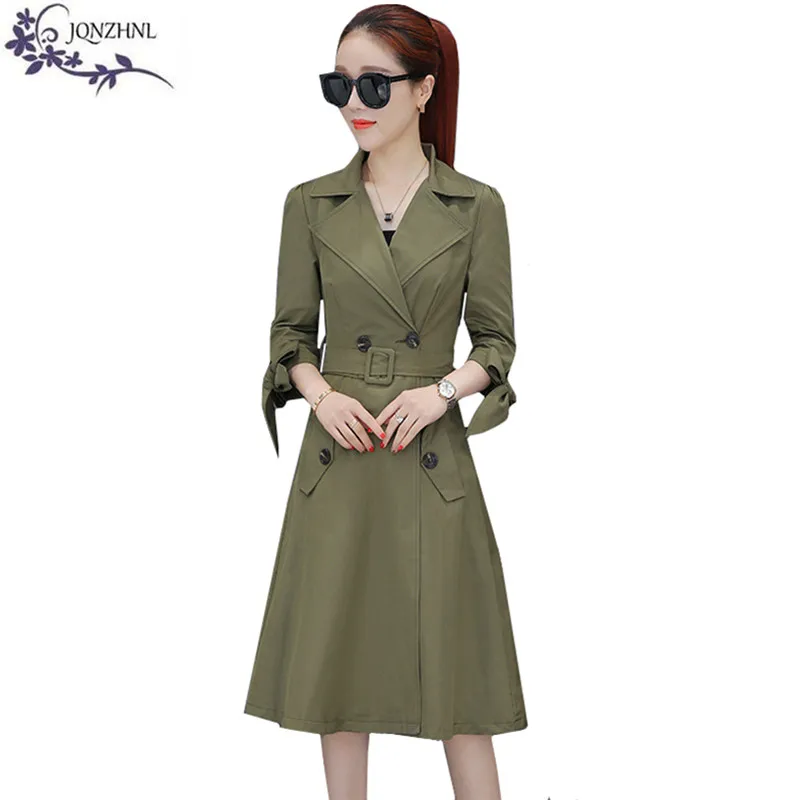Осень 2017 г. Для женщин ветровка Мода Темперамент пояса большой Размеры Тренчи для