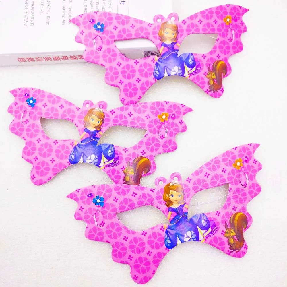 masks 10pcs Дисней София предметы для вечеринки принцессы салфетки подсвечник тарелки чашки ножи и вилки ложки попкорн украшения на день рождения - Цвет: masks 10pcs
