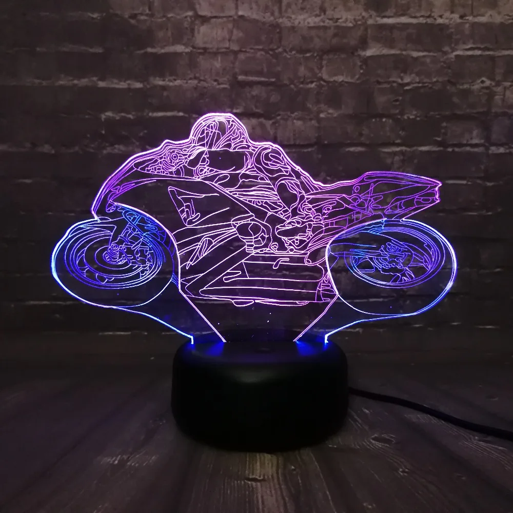 Новинка, USB, Motocyle, USB, сенсорный человек, ночник, 3D светодиодный, смешанный, двойной цвет, лампа для детей, для сна, для мальчиков, с рисунком, детская база