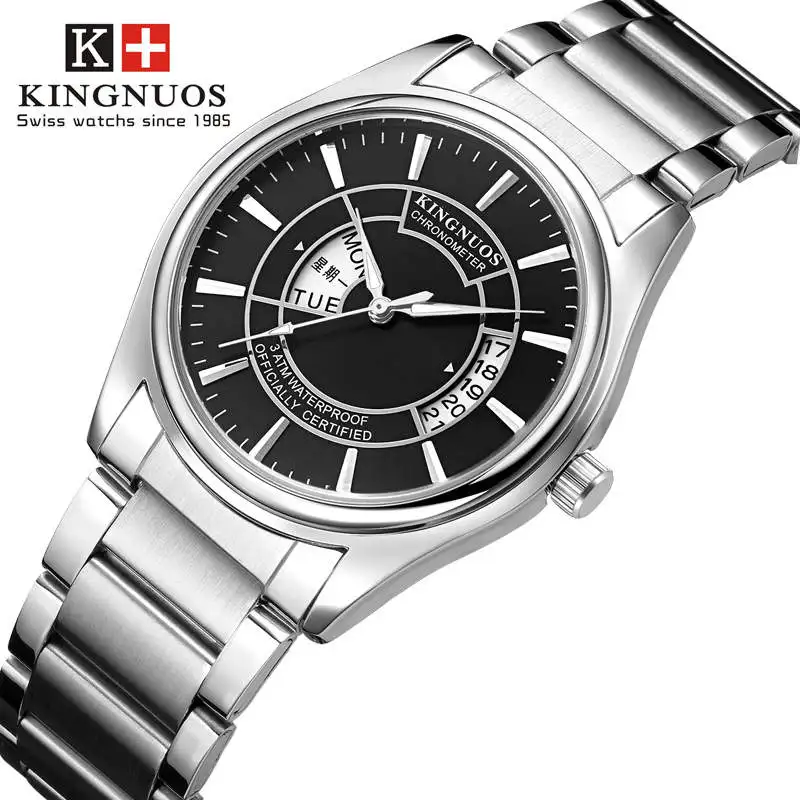 KINGNUOS мужские часы китайский или английский двойной календарь Мужские из