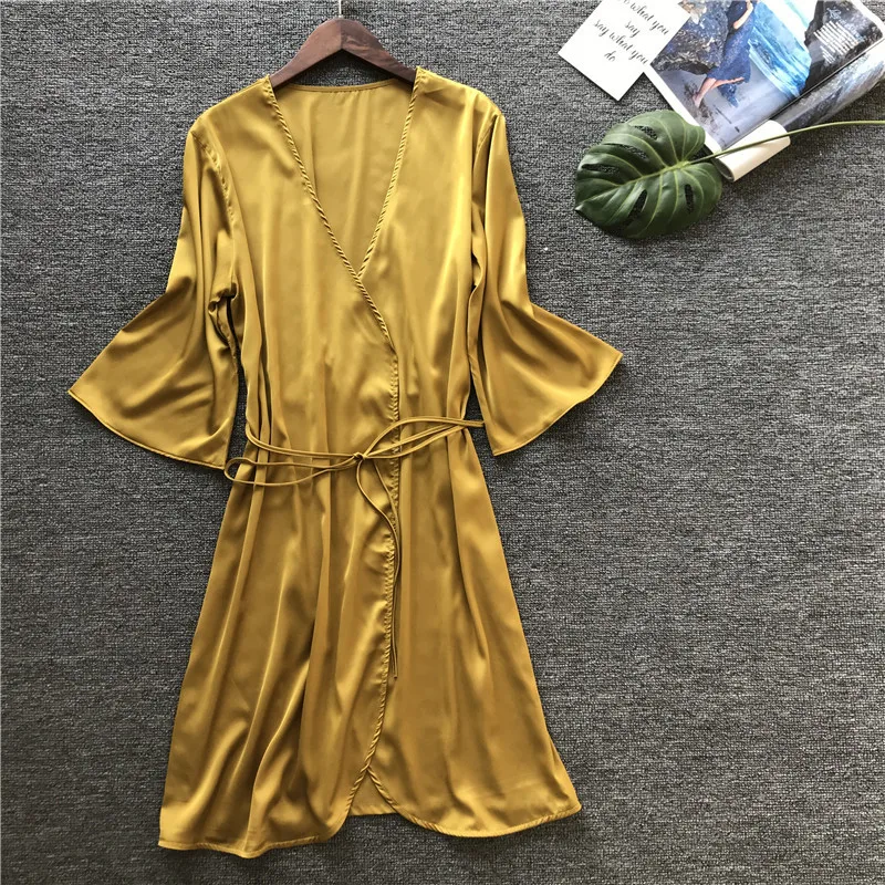 Атласные шелковые сексуальный купальный халат для женщин кимоно халаты дети