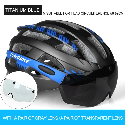 Blue M 2 lens INBIKE велосипедный шлем с очками сверхлегкий MTB велосипедный шлем для мужчин и женщин для горной дороги женские casco специальные велосипедные шлемы - Цвет: Blue M 2 lens