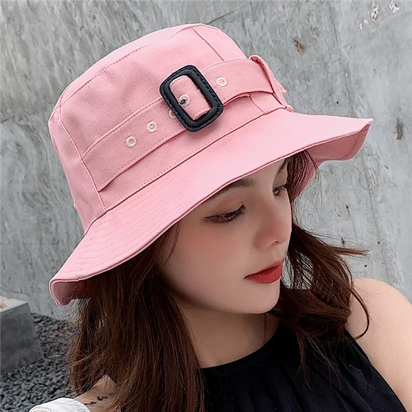 pink Женская летняя Солнцезащитная шляпа с широкими полями, украшенная поясом, новинка, модная повседневная женская складная пляжная шляпа с защитой от УФ-лучей, хлопковая солнцезащитная Кепка - Цвет: pink