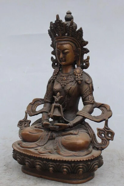 8&quot Chinese Tibetan Buddhism Bronze Amitayus longevity God Buddha Statue |