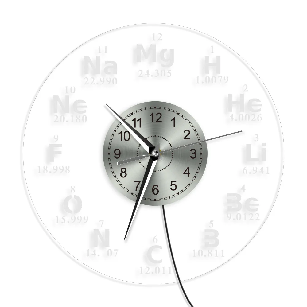 

Chemical Element Periodic Wall Art Decorative Acrylic Wall Clock Home Decor Silhouette Watch Gift For Teacher Student
