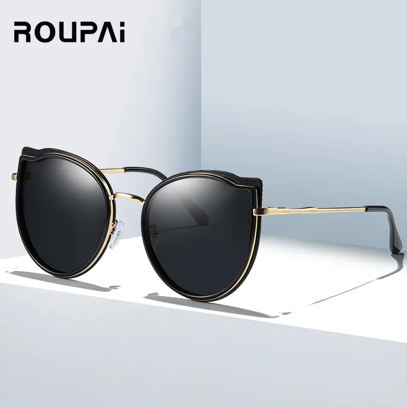 Женские солнцезащитные очки ROUPAI винтажные поляризационные с кошачьими ушками