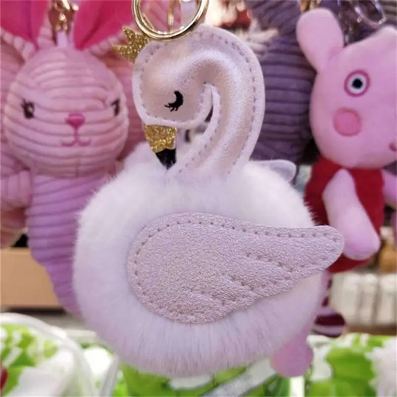 PINXIU Новый Фламинго пушистый помпон porte clef pompom Fourrure для женщин femme Pom брелок ключей