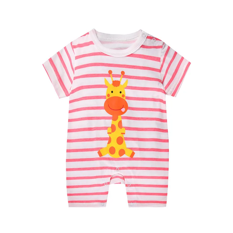 Детский хлопковый комбинезон с коротким рукавом мультяшным принтом|Ромперы| |