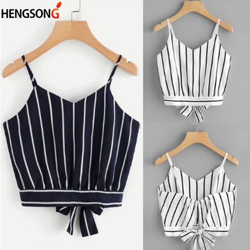 Женский топ в полоску с разрезом на спине повседневный бретельках бантом Летний
