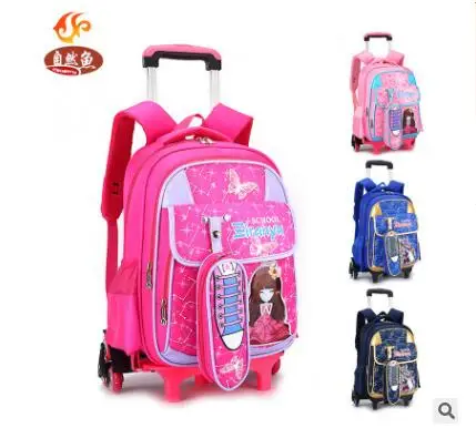 Рюкзак на колесиках для девочек, детский школьный ранец на колесиках, школьная сумка-тележка для мальчиков, Детский чемодан на колесиках