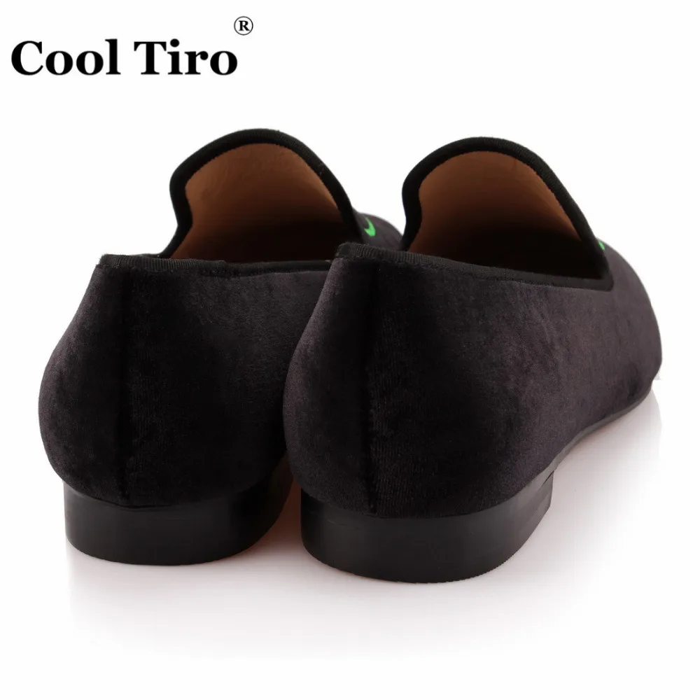 COOL TIRO men shoes Italy fashion design spring black velvet embroidered loafers flats casual High quality Handmade | Обувь