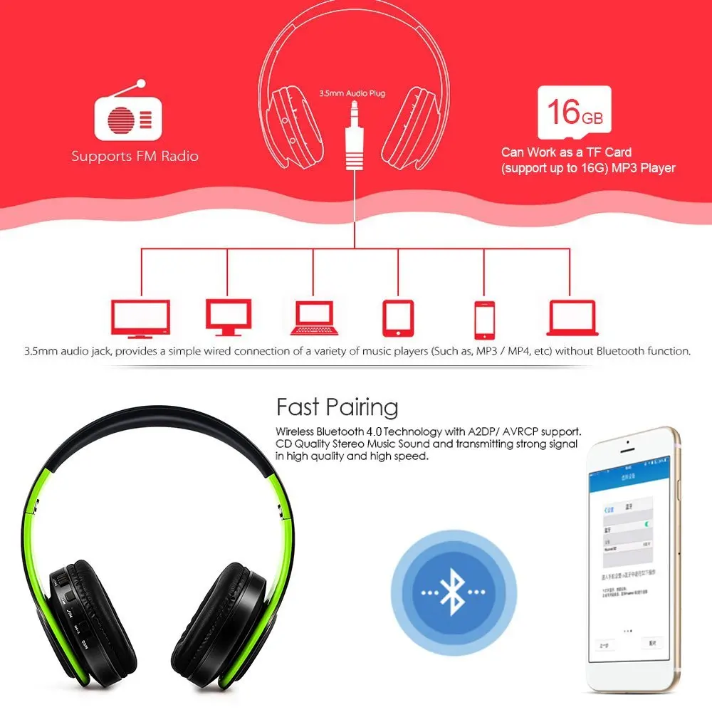 Беспроводной наушники Bluetooth гарнитура С микрофоном для ПК мобильного телефона